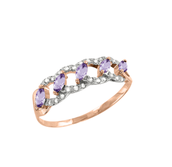 Rotgold 585° Damenring mit Amethyst, Zirkonia 
