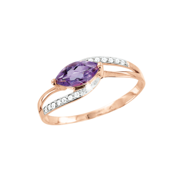 Rotgold 585° Damenring mit Brillanten, Amethyst 