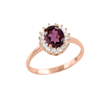 Damenring aus Rotgold 585° mit Rhodolite, Zirkonia 