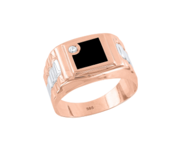 Herrenring aus Rotgold 585° mit Onyx, Zirkonia 