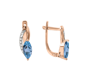 Ohrringe aus Rotgold 585° mit blau Topas, Brillanten 