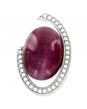 Серебряная подвеска 925 пробы. Вставка: Фианиты, Кошачий глаз 