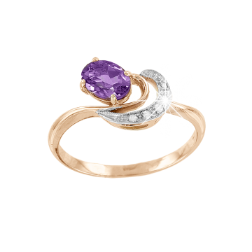 Rotgold 585° Damenring mit Amethyst, Zirkonia 