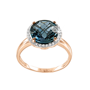 Rotgold 585° Damenring mit Brillanten, London Topas 