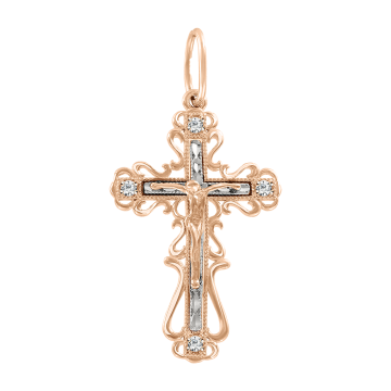 Kreuz Anhänger aus Rot/ Weißgold 585° mit Zirkonia 