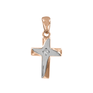 Kreuz Anhänger aus Rotgold 585° mit Zirkonia 