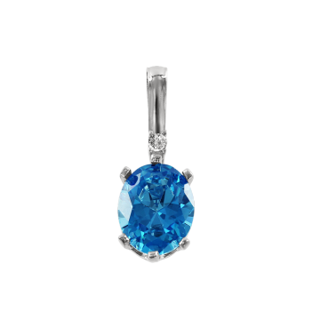 Подвеска из белого Золота 585 пробы с голубым Топазом и Бриллиантом 