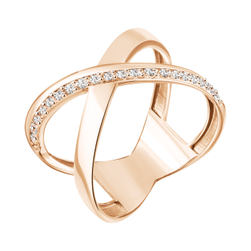 Кольцо женское из красного золота 585 пробы с фианитами 