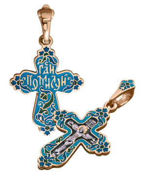 Orthodoxe Kreuz-Anhänger "Kreuzigung Christi" Silber 925° mit Rotgold vergoldet 999° mit  Emaille 