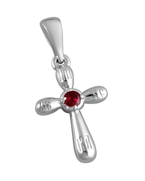 Подвеска православный крестик серебряный 925 пробы с рубином 