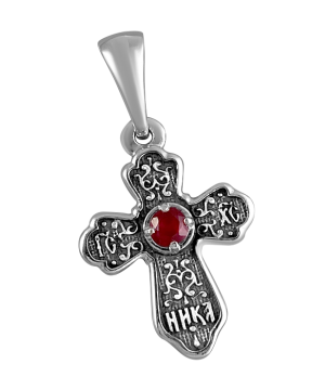 Подвеска православный крестик серебряный 925 пробы с рубином 