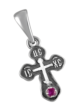 Подвеска православный крестик серебряный 925 пробы с рубином 