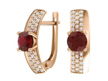 Серьги из красного золота 585 пробы с гранатом и фианитами 