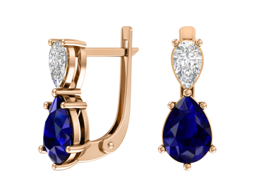 Серьги из красного золота 585 пробы с сапфирами и бриллиантими 