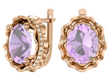 Ohrringe aus Rotgold 585° mit Amethyst, Zirkonia 