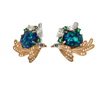 Ohrringe aus Silber 925° Rotgold vergoldet mit synthetischen Opalen und bunten Zirkonia 