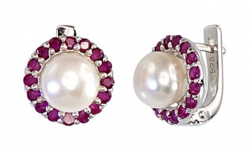 Silver earrings with pearl and zirconia 