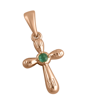 Orthodoxe Kreuz-Anhänger Silber 925° mit Rotgold vergoldet 999° mit Smaragd 