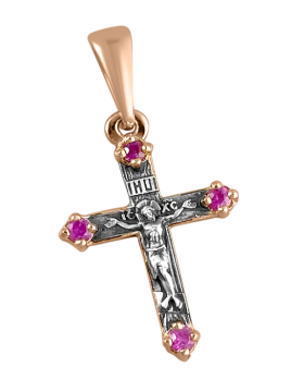 Orthodoxe Kreuz-Anhänger Silber 925° mit Rotgold vergoldet 999° mit Rubin 