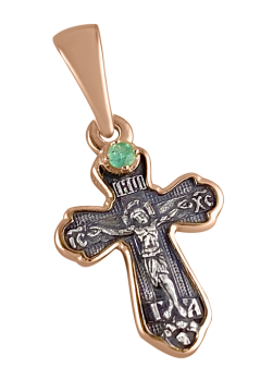 Orthodoxer Kreuzanhänger „Kreuzigung Christi“ aus 925er Sterlingsilber, vergoldet mit 999er Rotgold 