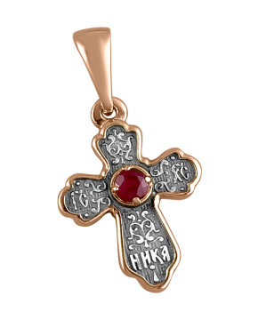 Orthodoxe Kreuz-Anhänger Silber 925° mit Rotgold vergoldet 999° mit Rubin 