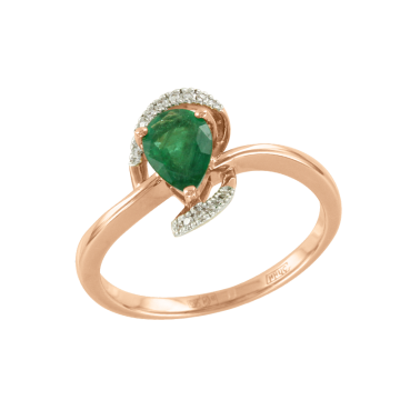 Кольцо из красного золота с изумрудом и бриллиантами 