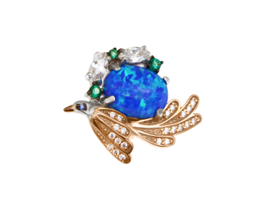 Gold-plated silver pendant with synthetic opal and multicolored cubic zirkonia 