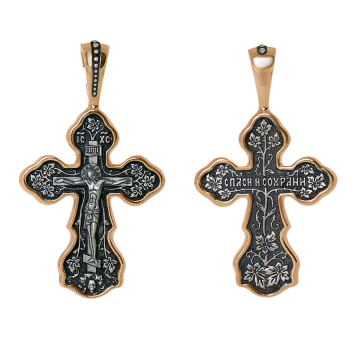 Orthodoxe Kreuz-Anhänger "Kreuzigung Christi" Silber 925° mit Rotgold vergoldet 999° 