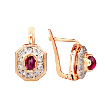 Ohrringe aus Rotgold 585° mit Rubin, Zirkonia 