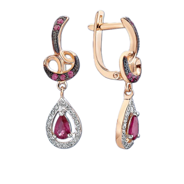 Ohrringe aus Rotgold 585° mit Brillanten und Rubin 