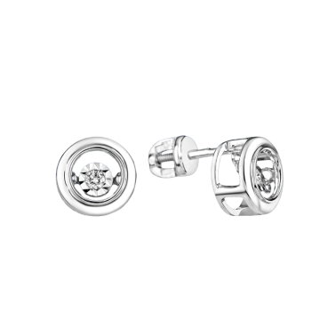 серьги-пусеты из белого русского золота 585°с танцующим бриллиантом. 