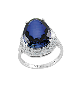 Weißgold 585° Damenring mit Saphir, Brillanten 