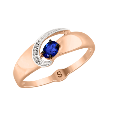 Кольцо из красного золота с сапфиром и бриллиантами 