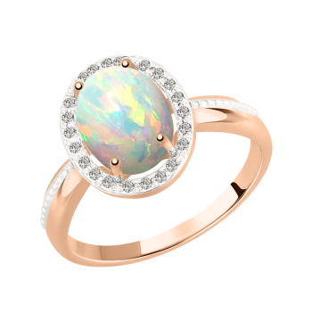Damenring aus Rotgold 585° mit Brillanten, und Opal 