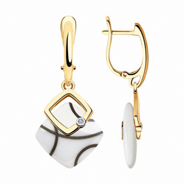 Ohrhänger mit Brillanten aus Rotgold 585, Keramik 