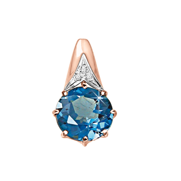 Pendant in red gold of 585 assay value with diamond and London blue topaz 