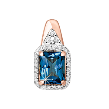 Pendant in red gold of 585 assay value with diamond and London blue topaz 