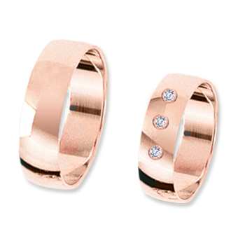 Wedding ring in red gold of 585 assay value with diamonds 