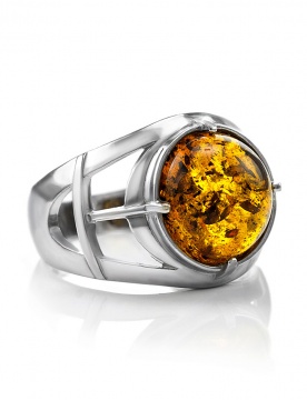 Мужской перстень-печатка из серебра. Вставка: янтарь 