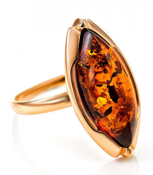 Женское Кольцо в серебре 925 пробы позолоченное с янтарем 