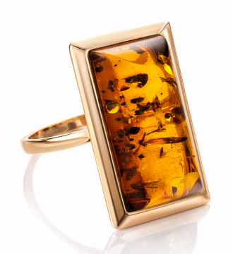 Vergoldete Damen-ring aus 925er Silber mit Bernstein 18,0 mm