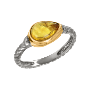 Женское Кольцо в серебре 925 пробы позолоченное с янтарем 