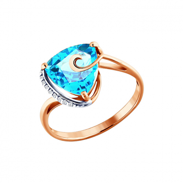 Rotgold 585° Damenring mit blau Topas, Zirkonia 
