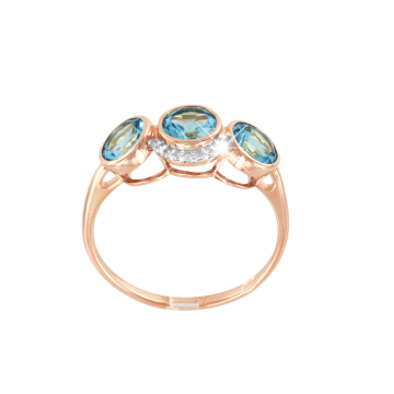 Rotgold 585° Damenring mit blau Topas, Zirkonia 