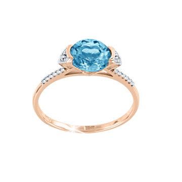 Rotgold 585° Damenring mit blau Topas, Zirkonia 