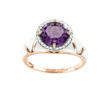 Rotgold 585° Damenring mit Amethyst, Zirkonia, weiße Emaille 