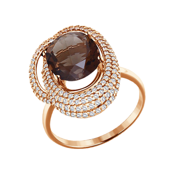 Rotgold 585° Damenring mit Zirkonia, Rauchtopas 