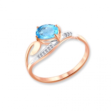 Rotgold 585° Damenring mit blau Topas, Zirkonia 