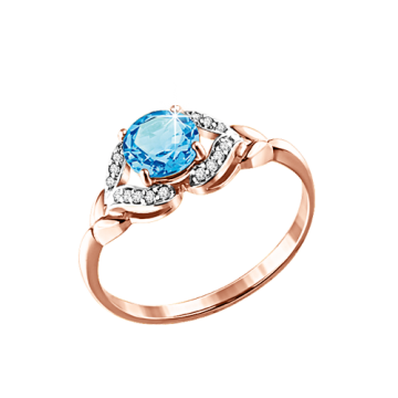 Rotgold 585° Damenring mit blau Topas, Zirkonia 