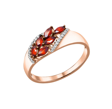 Кольцо из красного золота с гранатом и фианитами 